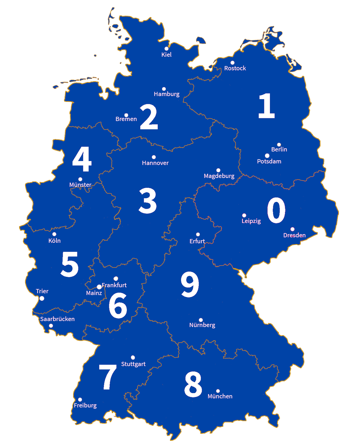 Deutschlandkarte mit Postleitzahlen
